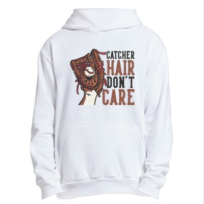 Catcher Hair Don't Care | Funny Softball Catcher Urban Pullover Hoodie