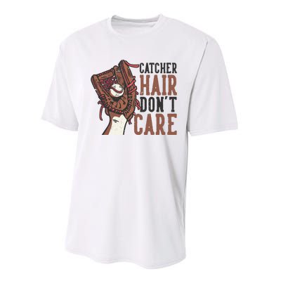 Catcher Hair Don't Care | Funny Softball Catcher Performance Sprint T-Shirt