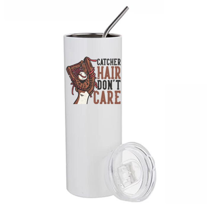 Catcher Hair Don't Care | Funny Softball Catcher Stainless Steel Tumbler