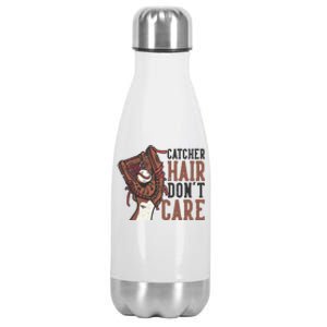 Catcher Hair Don't Care | Funny Softball Catcher Stainless Steel Insulated Water Bottle