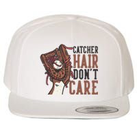 Catcher Hair Don't Care | Funny Softball Catcher Wool Snapback Cap