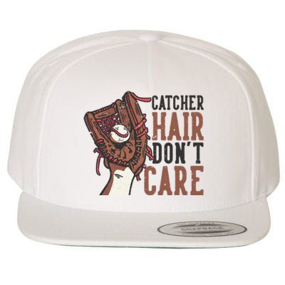 Catcher Hair Don't Care | Funny Softball Catcher Wool Snapback Cap