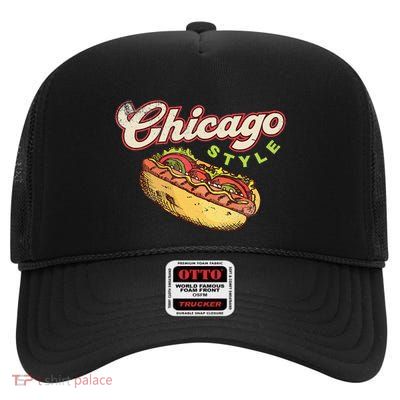 Chicago Hot Dog Hotdog Tourist Summer Souvenir Travel High Crown Mesh Back Trucker Hat