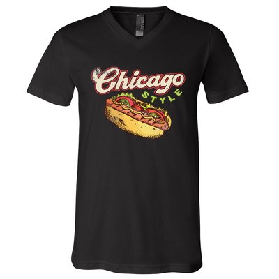 Chicago Hot Dog Hotdog Tourist Summer Souvenir Travel V-Neck T-Shirt