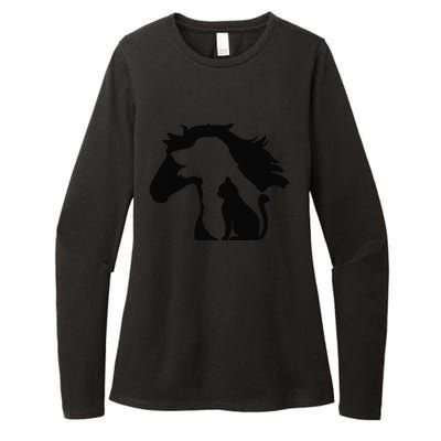 Cute Horse Dog Cat Lover Tee Funny Mothers Day Womens CVC Long Sleeve Shirt