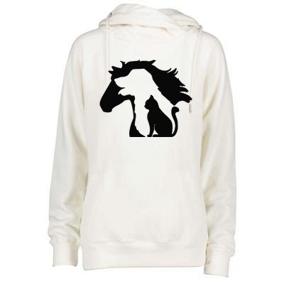 Cute Horse Dog Cat Lover Tee Funny Mothers Day Womens Funnel Neck Pullover Hood