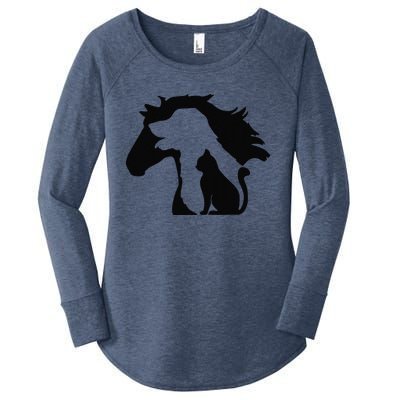 Cute Horse Dog Cat Lover Tee Funny Mothers Day Women's Perfect Tri Tunic Long Sleeve Shirt