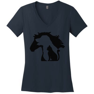 Cute Horse Dog Cat Lover Tee Funny Mothers Day Women's V-Neck T-Shirt