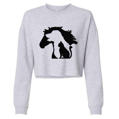 Cute Horse Dog Cat Lover Tee Funny Mothers Day Cropped Pullover Crew