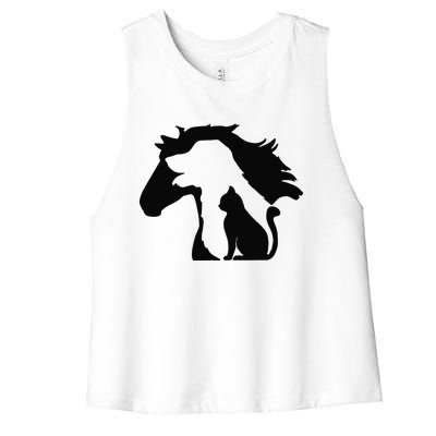 Cute Horse Dog Cat Lover Tee Funny Mothers Day Women's Racerback Cropped Tank