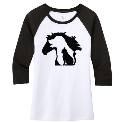 Cute Horse Dog Cat Lover Tee Funny Mothers Day Women's Tri-Blend 3/4-Sleeve Raglan Shirt