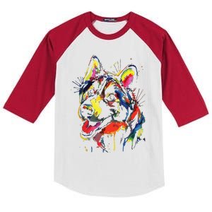 Colorful Husky Dog Lover Dad Mom Boy Girl Funny Kids Colorblock Raglan Jersey