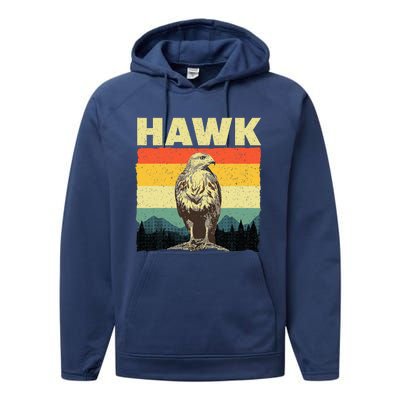 Cute Hawk Design Bird Vintage Hawk Lovers Performance Fleece Hoodie