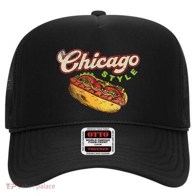 Chicago Hot Dog Hotdog Tourist Summer Souvenir Travel High Crown Mesh Back Trucker Hat