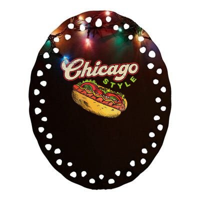 Chicago Hot Dog Hotdog Tourist Summer Souvenir Travel Ceramic Oval Ornament