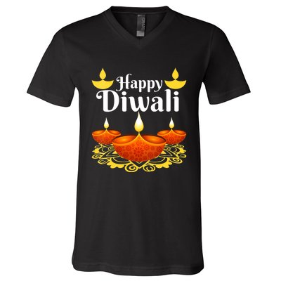 Cool Happy Diwali Festival Of Light Diva Lanterns V-Neck T-Shirt