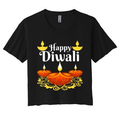 Cool Happy Diwali Festival Of Light Diva Lanterns Women's Crop Top Tee