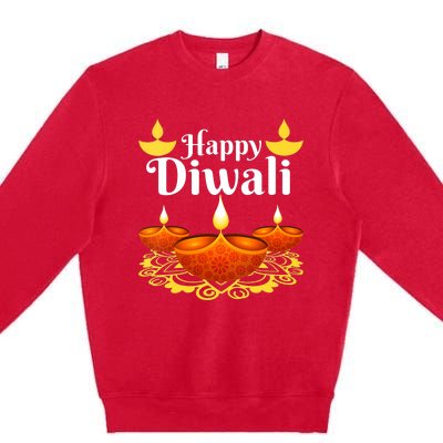 Cool Happy Diwali Festival Of Light Diva Lanterns Premium Crewneck Sweatshirt