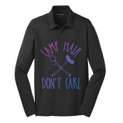 Camp Hair Dont Care Cute Camping Adventure Funny Gift Silk Touch Performance Long Sleeve Polo