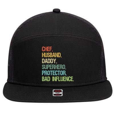 Chef Husband Daddy Superhero Protector Dad Gift 7 Panel Mesh Trucker Snapback Hat