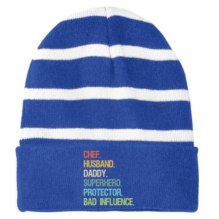 Chef Husband Daddy Superhero Protector Dad Gift Striped Beanie with Solid Band