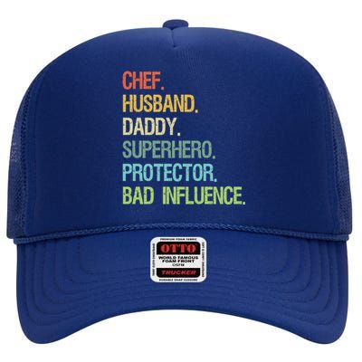 Chef Husband Daddy Superhero Protector Dad Gift High Crown Mesh Back Trucker Hat