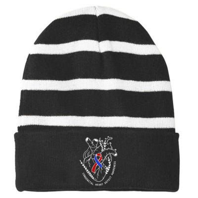 Congenital Heart Defects Awareness Heart Defect Support Striped Beanie with Solid Band