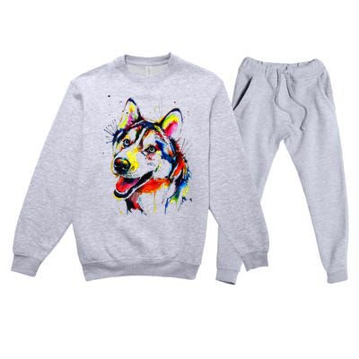 Colorful Husky Dog Lover Dad Mom Funny Premium Crewneck Sweatsuit Set