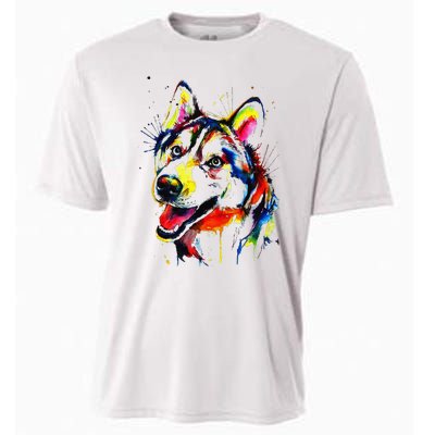 Colorful Husky Dog Lover Dad Mom Funny Cooling Performance Crew T-Shirt