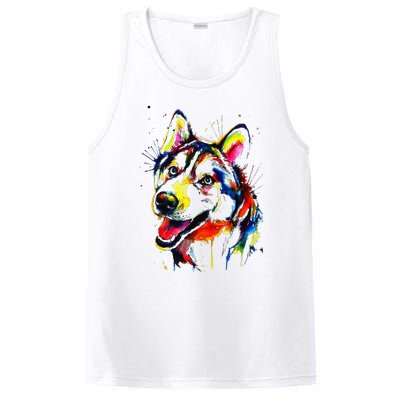 Colorful Husky Dog Lover Dad Mom Funny PosiCharge Competitor Tank