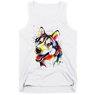 Colorful Husky Dog Lover Dad Mom Funny Tank Top