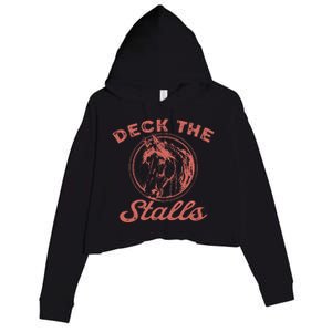 Christmas Horse Deck The Stalls Retro Style Horse Rider  Crop Fleece Hoodie