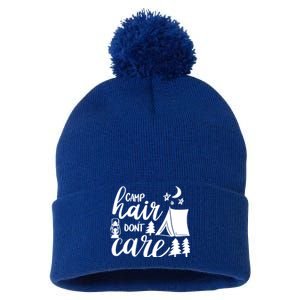 Camp Hair Dont Care Camping Hiking Mountaineering Gift Pom Pom 12in Knit Beanie