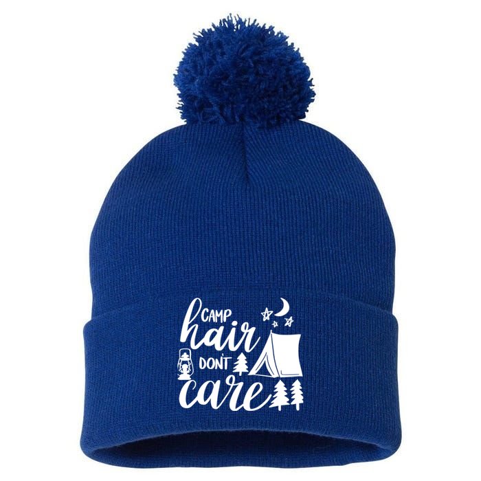 Camp Hair Dont Care Camping Hiking Mountaineering Gift Pom Pom 12in Knit Beanie