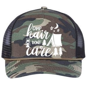 Camp Hair Dont Care Camping Hiking Mountaineering Gift Retro Rope Trucker Hat Cap