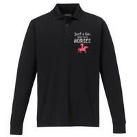 Cute Horse Design For  Horse Riding Equestrian Performance Long Sleeve Polo