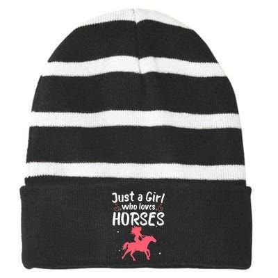 Cute Horse Design For  Horse Riding Equestrian Striped Beanie with Solid Band