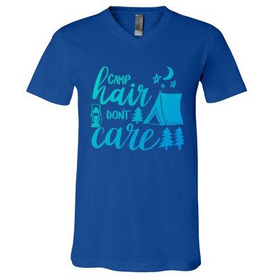 Camp Hair Dont Care Camping Hiking Mountaineering Gift V-Neck T-Shirt