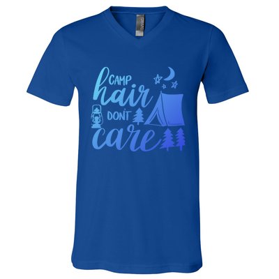 Camp Hair Dont Care Camping Hiking Mountaineering Gift V-Neck T-Shirt