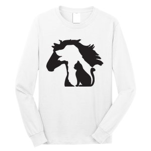 Cute Horse Dog Cat Lover Tee Women Mothers Day Long Sleeve Shirt