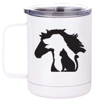 Cute Horse Dog Cat Lover Tee Women Mothers Day 12 oz Stainless Steel Tumbler Cup