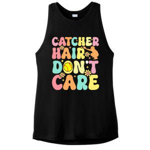 Catcher Hair DonT Care Softball Catcher Softball Player Ladies PosiCharge Tri-Blend Wicking Tank