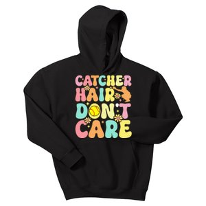 Catcher Hair DonT Care Softball Catcher Softball Player Kids Hoodie