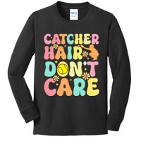 Catcher Hair DonT Care Softball Catcher Softball Player Kids Long Sleeve Shirt