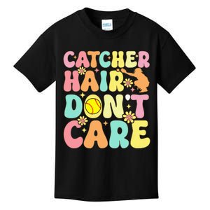 Catcher Hair DonT Care Softball Catcher Softball Player Kids T-Shirt