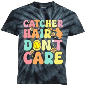 Catcher Hair DonT Care Softball Catcher Softball Player Kids Tie-Dye T-Shirt