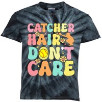 Catcher Hair DonT Care Softball Catcher Softball Player Kids Tie-Dye T-Shirt