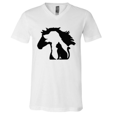 Cute Horse Dog Cat Lover Mother's Day V-Neck T-Shirt