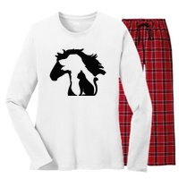 Cute Horse Dog Cat Lover Mother's Day Women's Long Sleeve Flannel Pajama Set 