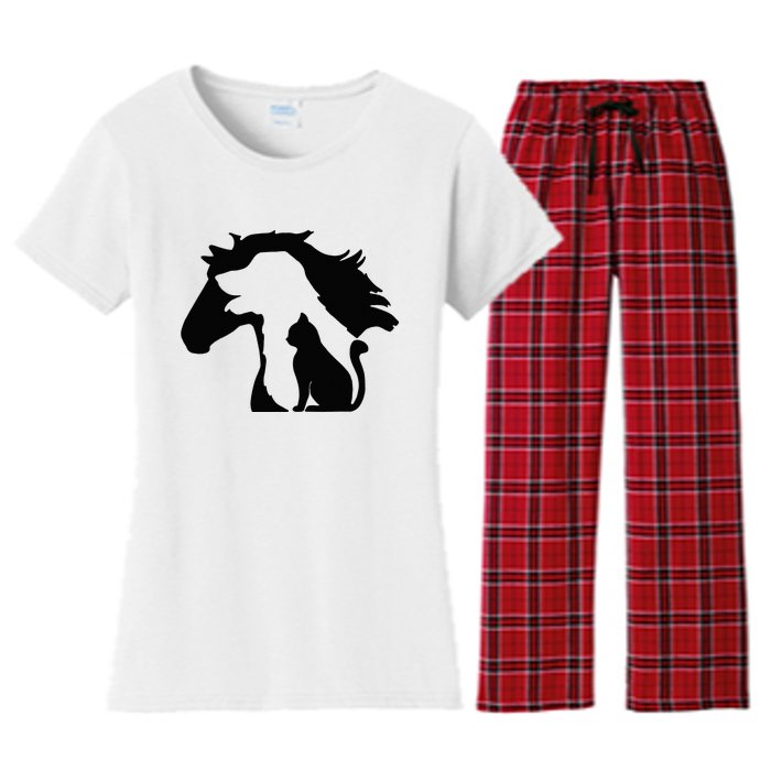 Cute Horse Dog Cat Lover Mother's Day Women's Flannel Pajama Set